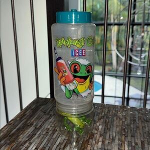 vintage Rainforest Cafe frog souvenir sipper cup with snack container figurine.